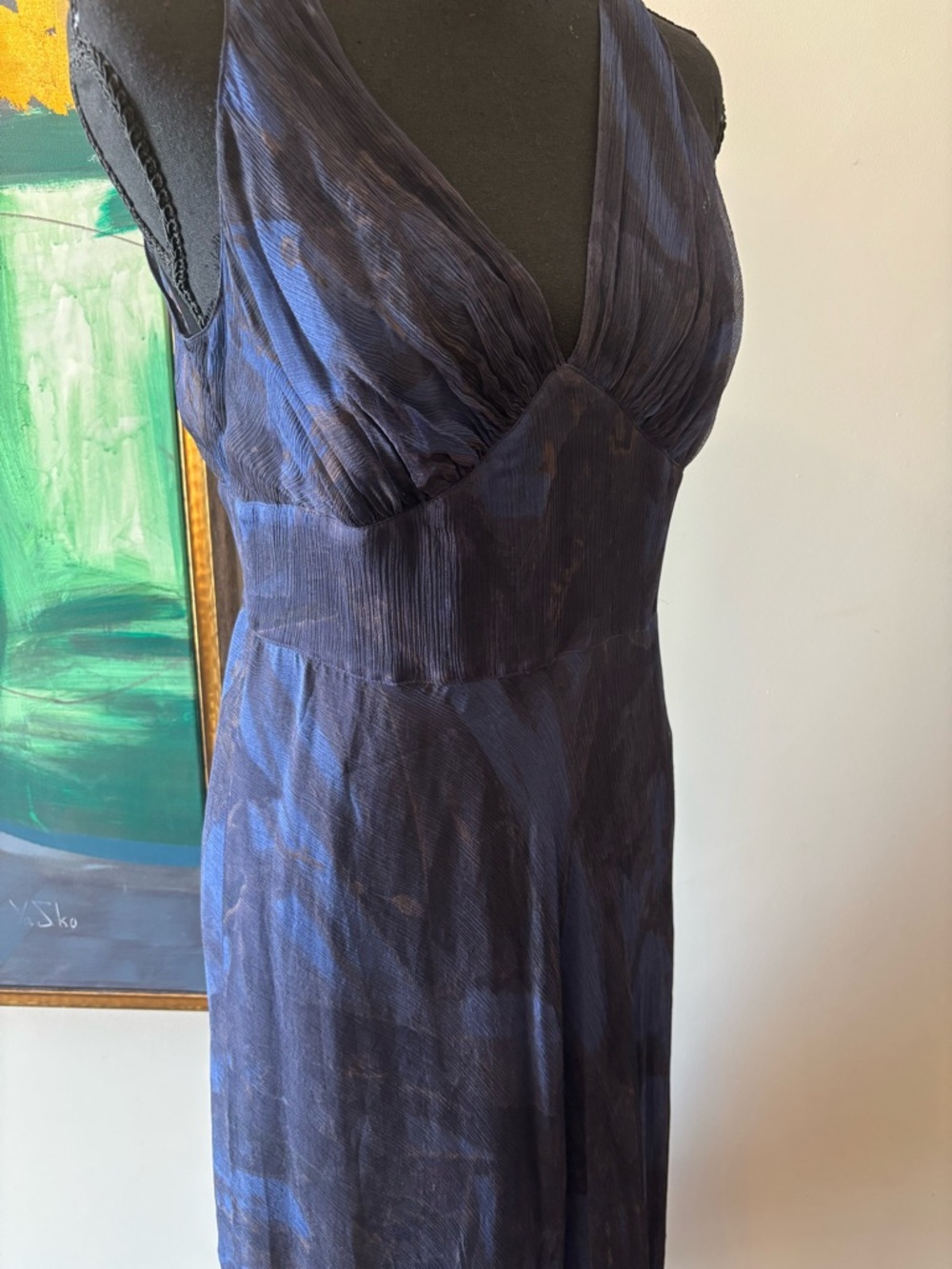 Teri Jon Navy and black Dress with Textured Bodice